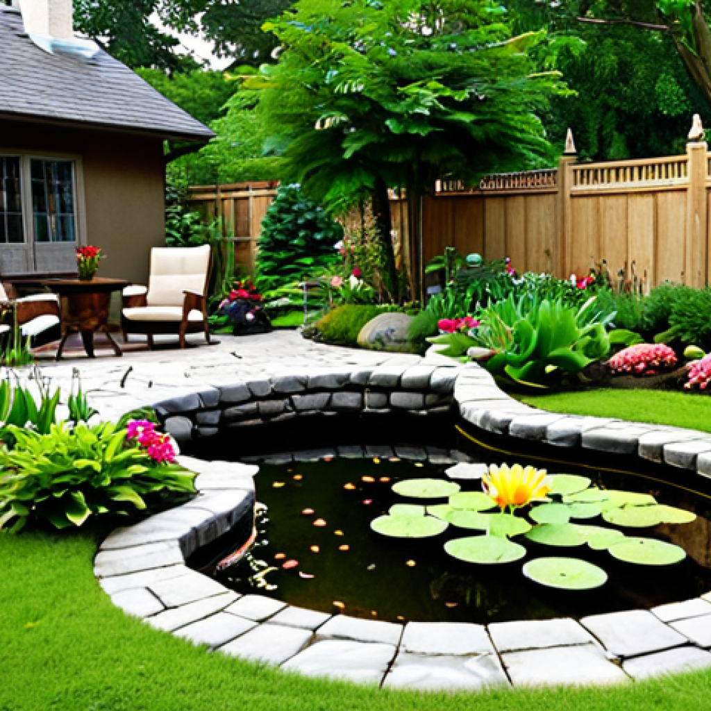 Harmonious Garden Scene**

"A serene backyard garden featuring a small pond with water lilies, surrounded by lush greenery and colorful flowers, appropriate attire, fully clothed, safe for work, professional. In the background, a stone pathway leads to a cozy patio area with outdoor seating. Soft, natural lighting enhances the scene. Perfect anatomy, correct proportions, natural pose, well-formed hands, proper finger count, natural body proportions. Family-friendly."

**