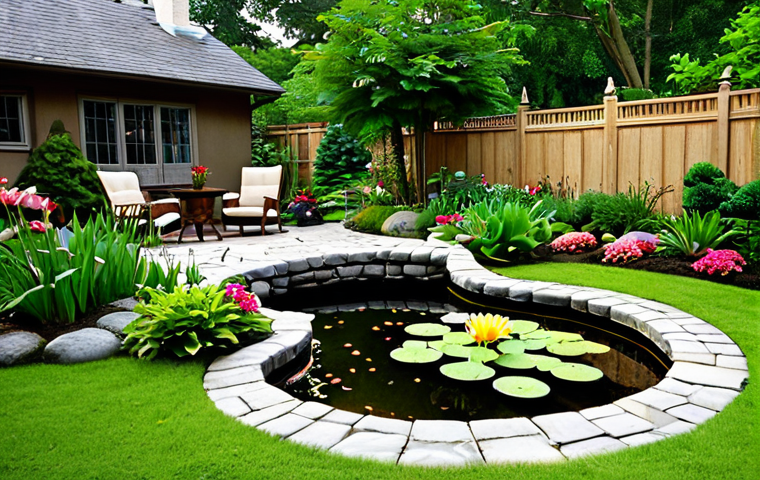 Harmonious Garden Scene**

"A serene backyard garden featuring a small pond with water lilies, surrounded by lush greenery and colorful flowers, appropriate attire, fully clothed, safe for work, professional. In the background, a stone pathway leads to a cozy patio area with outdoor seating. Soft, natural lighting enhances the scene. Perfect anatomy, correct proportions, natural pose, well-formed hands, proper finger count, natural body proportions. Family-friendly."

**