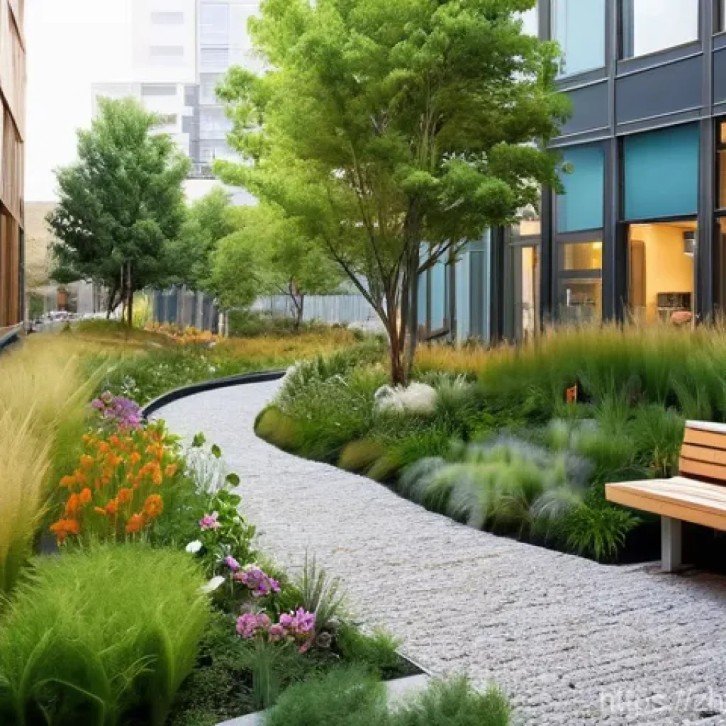 조경 전문가가 알아야 할 환경 생태학 - **Prompt:** A serene and sustainable urban park designed with "Sponge City" principles. The scene fe...