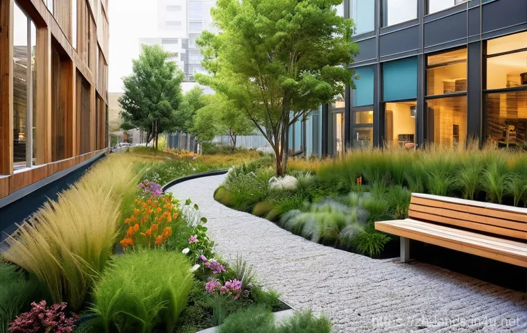 조경 전문가가 알아야 할 환경 생태학 - **Prompt:** A serene and sustainable urban park designed with "Sponge City" principles. The scene fe...