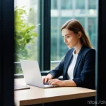 조경 관련 이직 성공 스토리 - **"A young professional, perhaps in their late 20s or early 30s, dressed in smart business casual at...