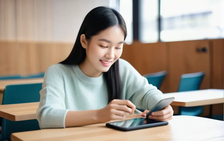 조경 자격증 공부 시 추천 어플리케이션 - **Prompt:** A young East Asian female student, around 20-25 years old, sits comfortably in a modern,...