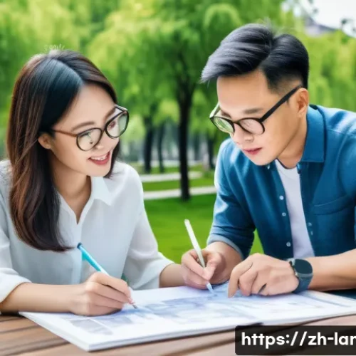 조경 전문가로 성장하기 위한 멘토 찾기 - A modern urban park design scene showcasing a professional landscape architect mentoring a young des...