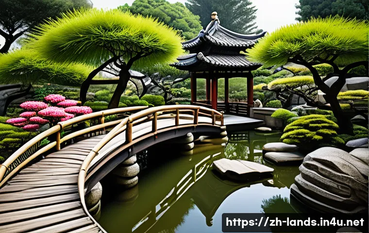 조경 자격증 중점 과목 완벽 정리 - A serene Chinese classical garden scene featuring traditional architectural elements such as curved ...