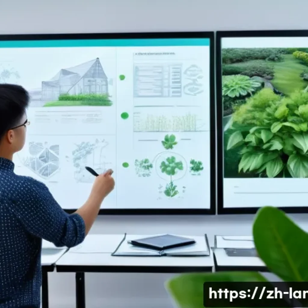 조경 전문 교육 과정 비교 - A modern university classroom focused on landscape architecture, showing a diverse group of attentiv...