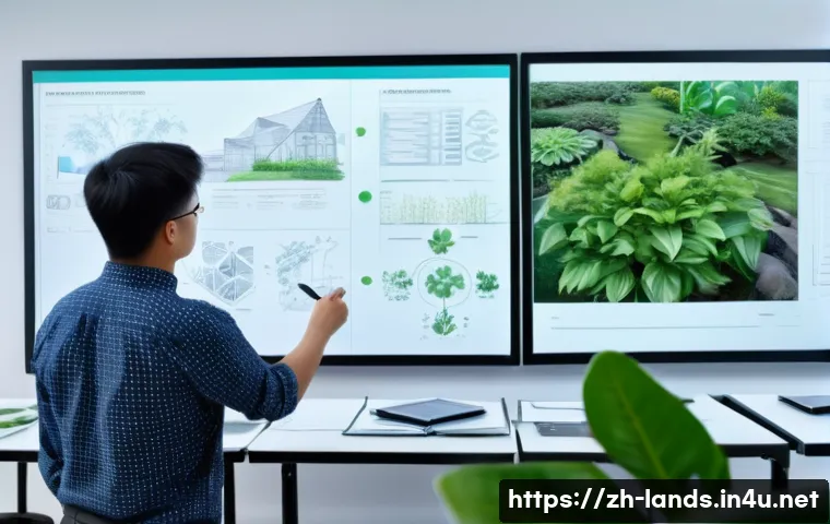 조경 전문 교육 과정 비교 - A modern university classroom focused on landscape architecture, showing a diverse group of attentiv...