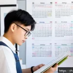 조경 기술직 공무원 시험 정보 - A focused young adult studying diligently at a clean, modern desk with textbooks and a laptop open t...