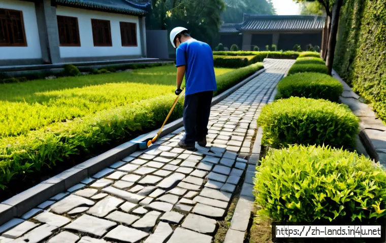 조경 기사 자격증 실기에서 실패 원인 분석 - Photorealistic landscape construction certification practical exam scene, anxious adult candidate in...